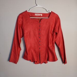 Vintage Salmon Colored Linen Embroidered Peplum Top XS/S